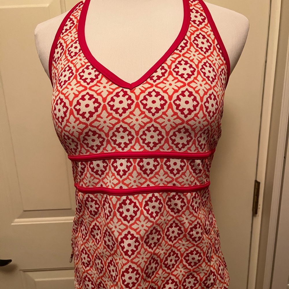 Lands End Women’s Sz 10 Orange, Red, White Tankini Swim Top Batik